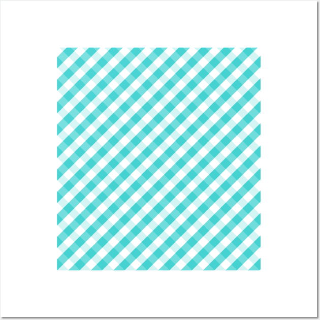 Turquoise Blue and White Check Gingham Plaid Wall Art by squeakyricardo